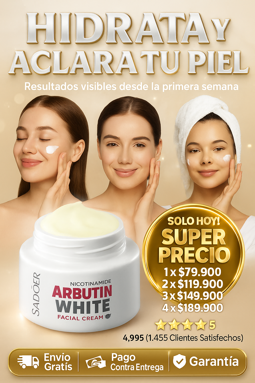 Crema Facial SADOER con Niacinamida y Arbutina